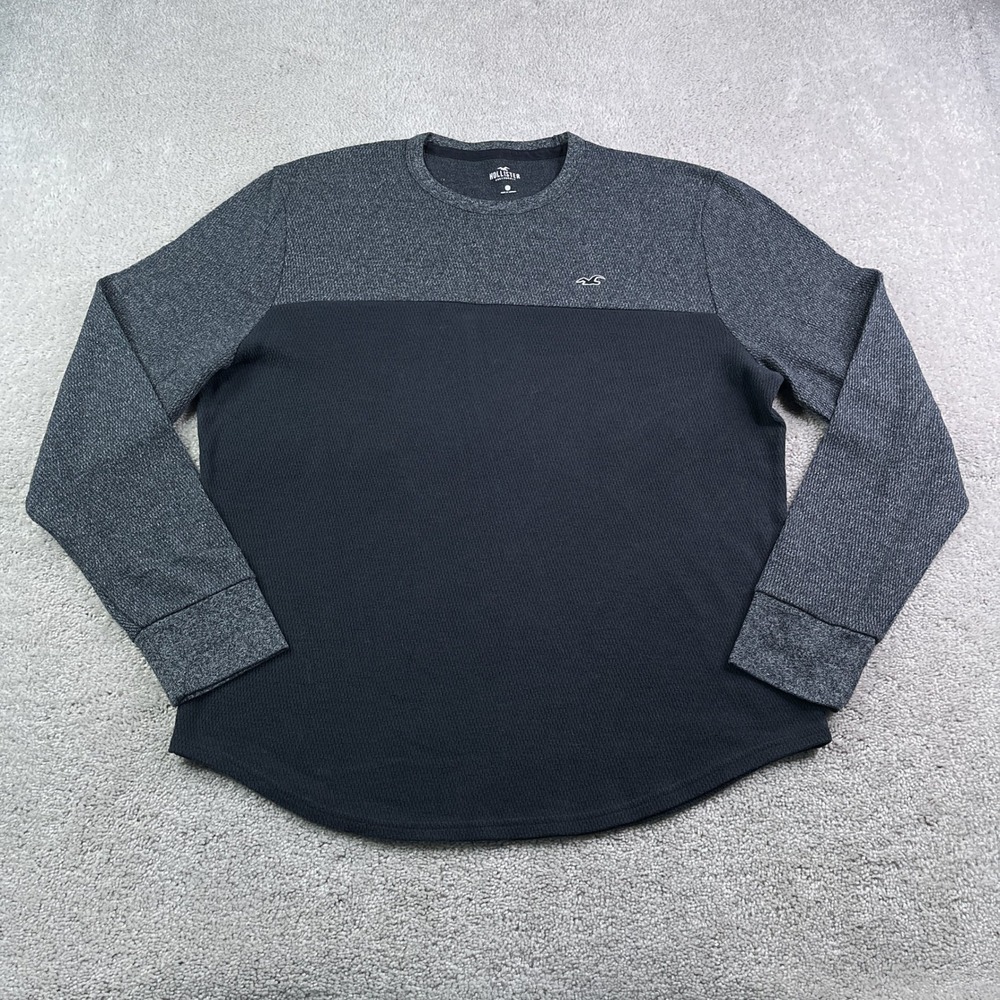 Hollister Shirt Mens XXL 2XL Gray Black Colorblock Waffle Knit Thermal
